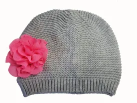 Girls Hat Gray Knit Flower