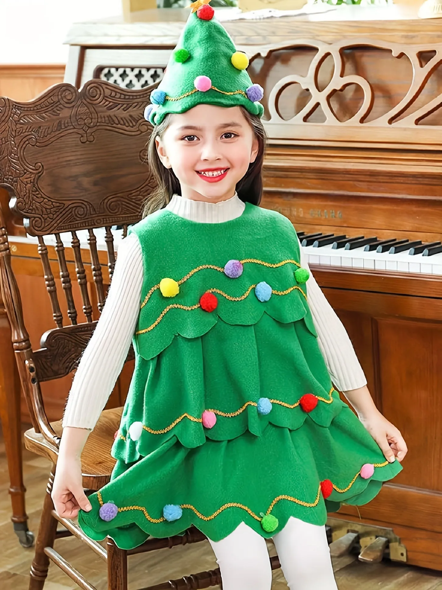 Girls/boys Christmas Tree Costume Dress Kids Cosplay Dress For Christmas Party Gift Performance