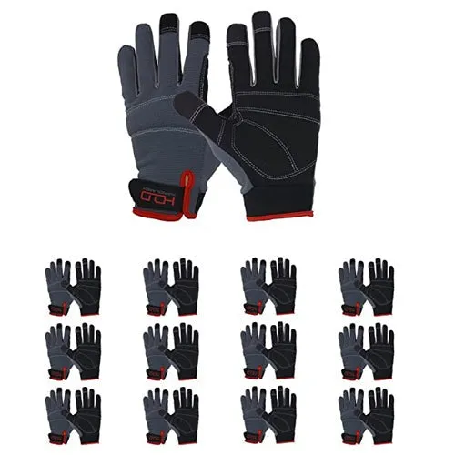 Handlandy Bulk Work Gloves for Men Touch Screen Flexible Breathable Utility Gloves,Padded Knuckles & Palm 5972 (12/24 Pairs)