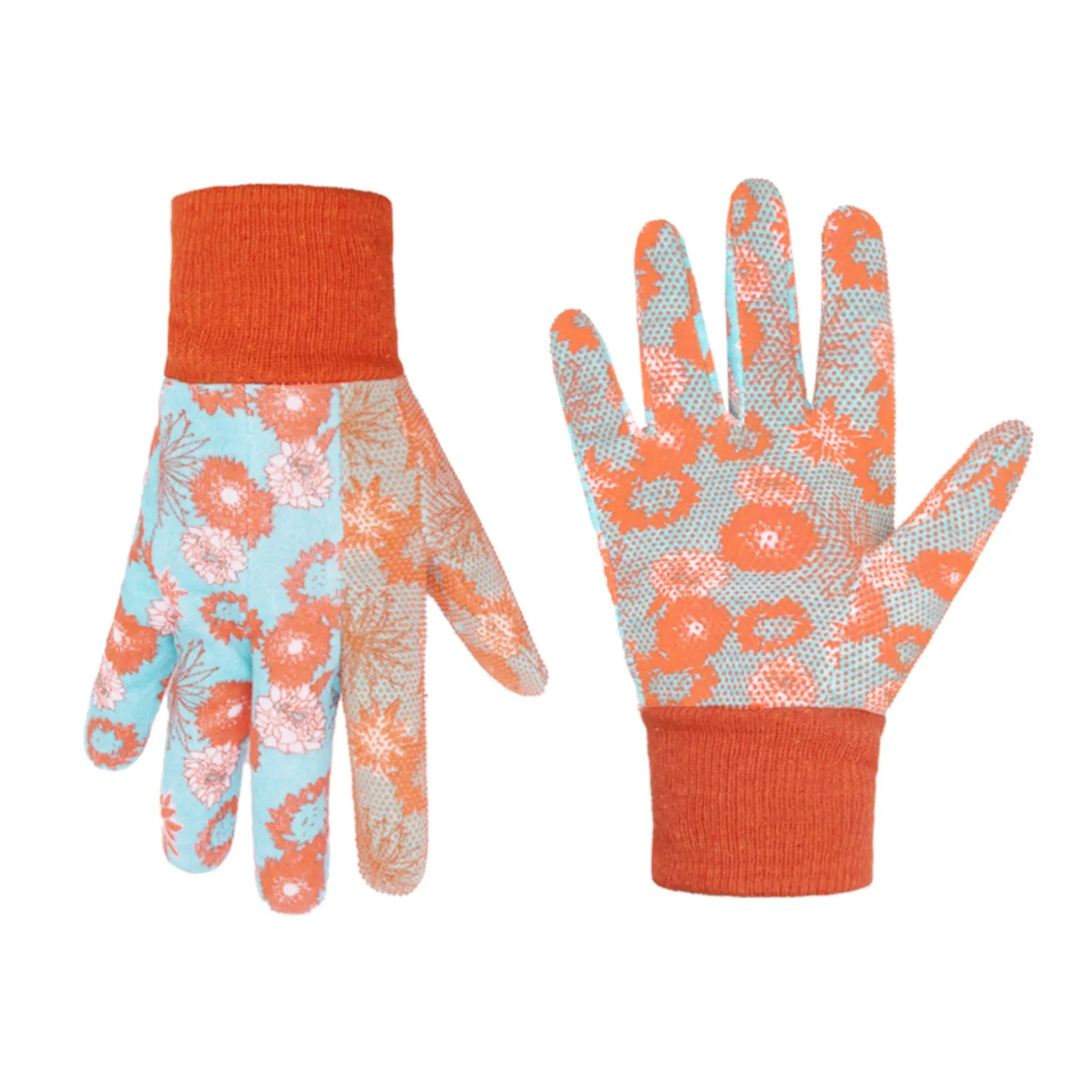 Handlandy Women Garden Gloves Jersey PVC Dots Soft Floral Yard 5092OGP（12/24 pairs）