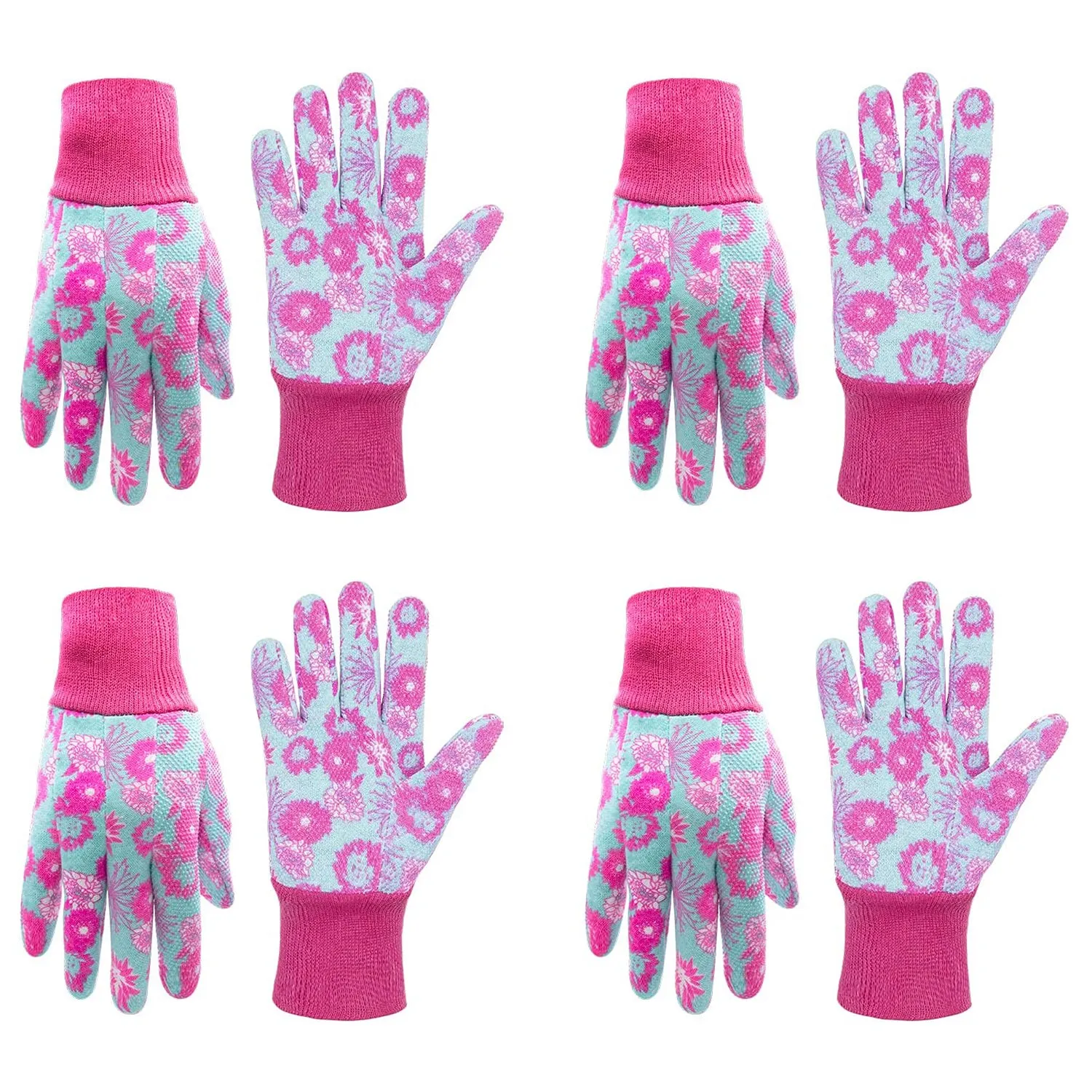 Handlandy Women Garden Gloves Jersey PVC Dots Soft Floral Yard 5092OGP（12/24 pairs）