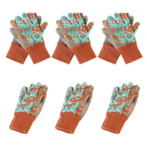 Handlandy Women Garden Gloves Jersey PVC Dots Soft Floral Yard 5092OGP（12/24 pairs）