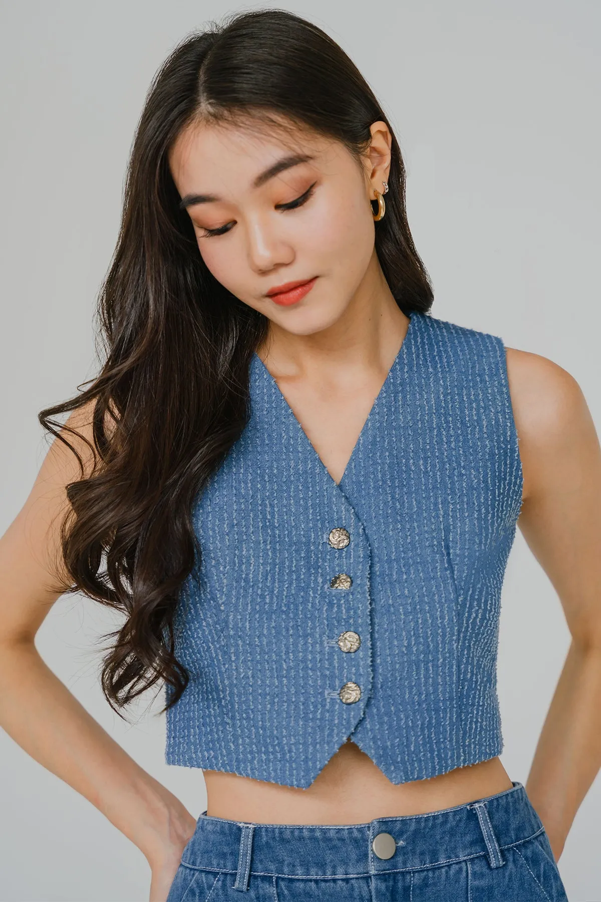 Impressionist Denim Vest (Dark Blue)