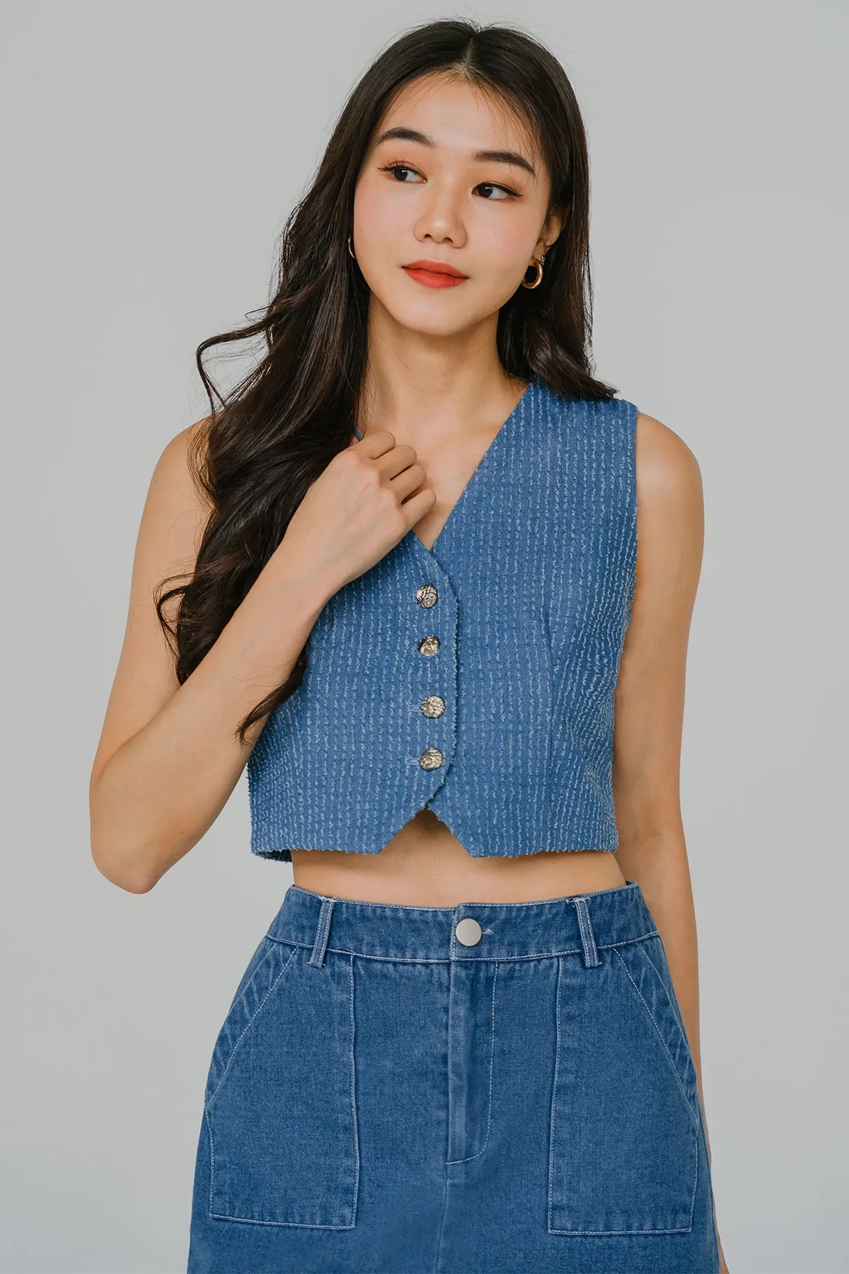 Impressionist Denim Vest (Dark Blue)