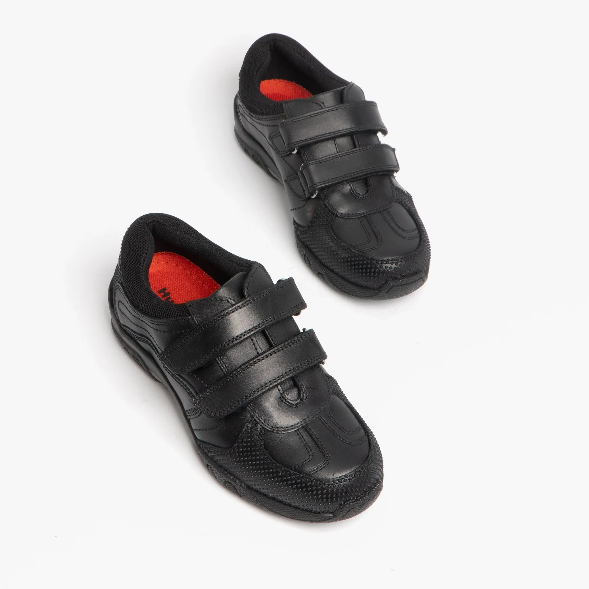 JEZZA Boys Leather Twin Strap Shoes Black