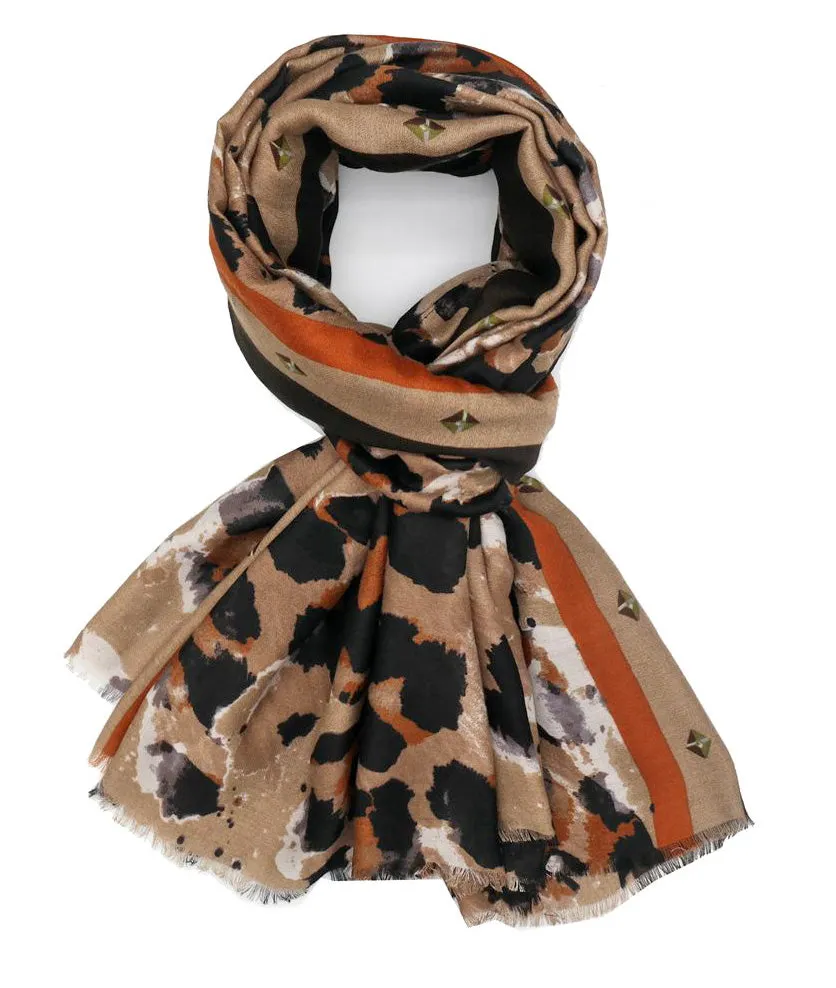 LARGE BEIGE CAMEO LEOPARD PRINT SCARF