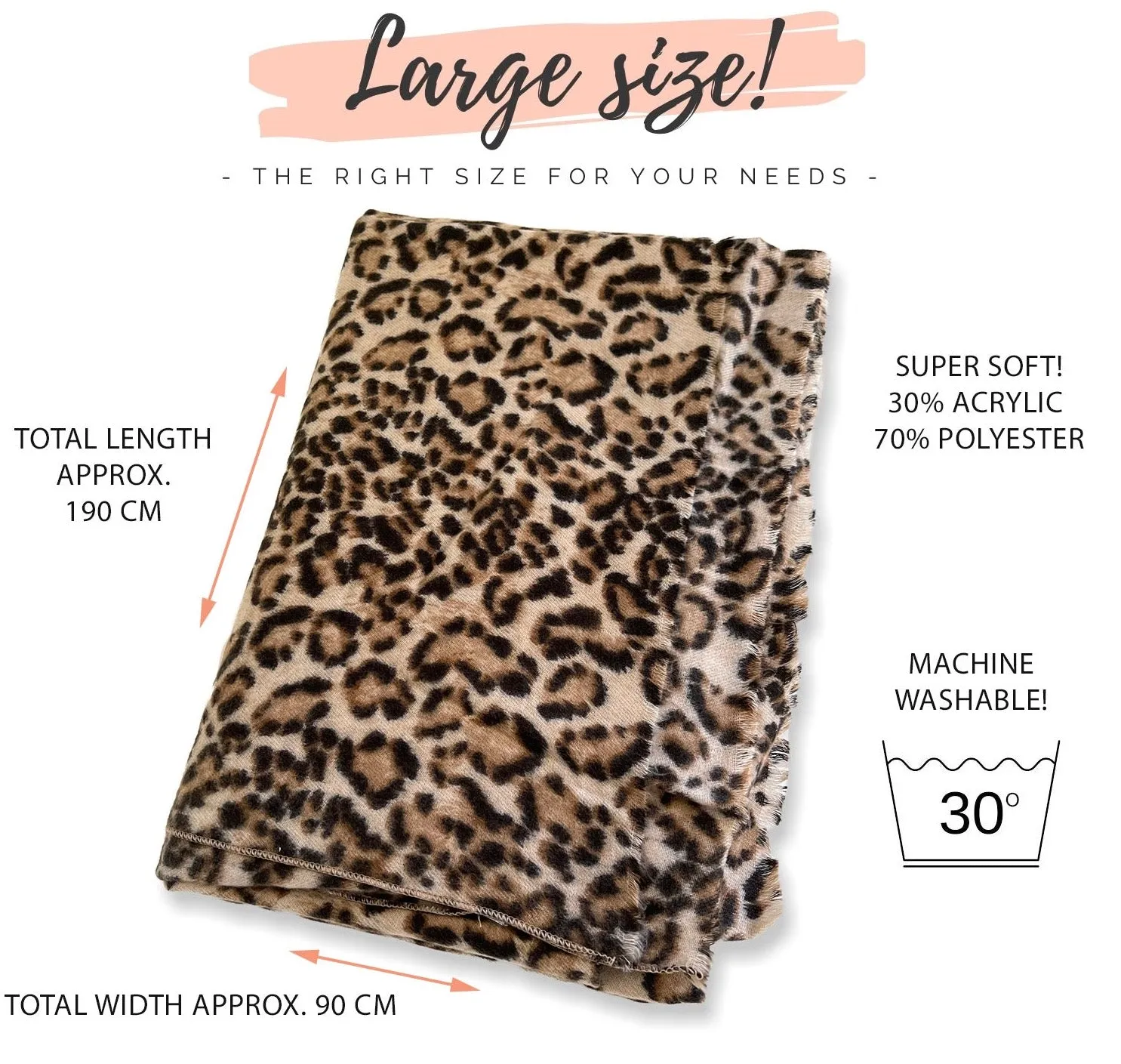 LARGE BEIGE SUPER SOFT FLEECE FEEL LEOPARD PRINT SCARF