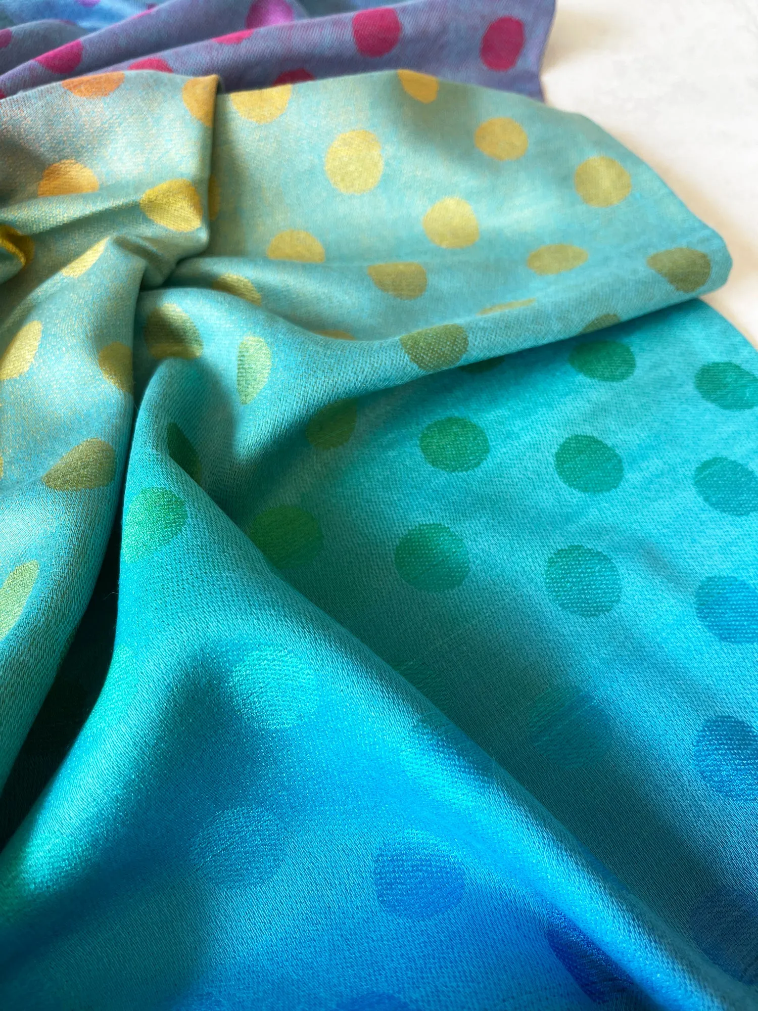 LARGE BLUE MULTI-COLOUR DOT PRINT PASHMINA SHAWL SCARF