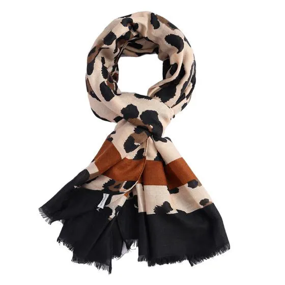 LARGE BROWN RETRO LEOPARD PRINT SCARF