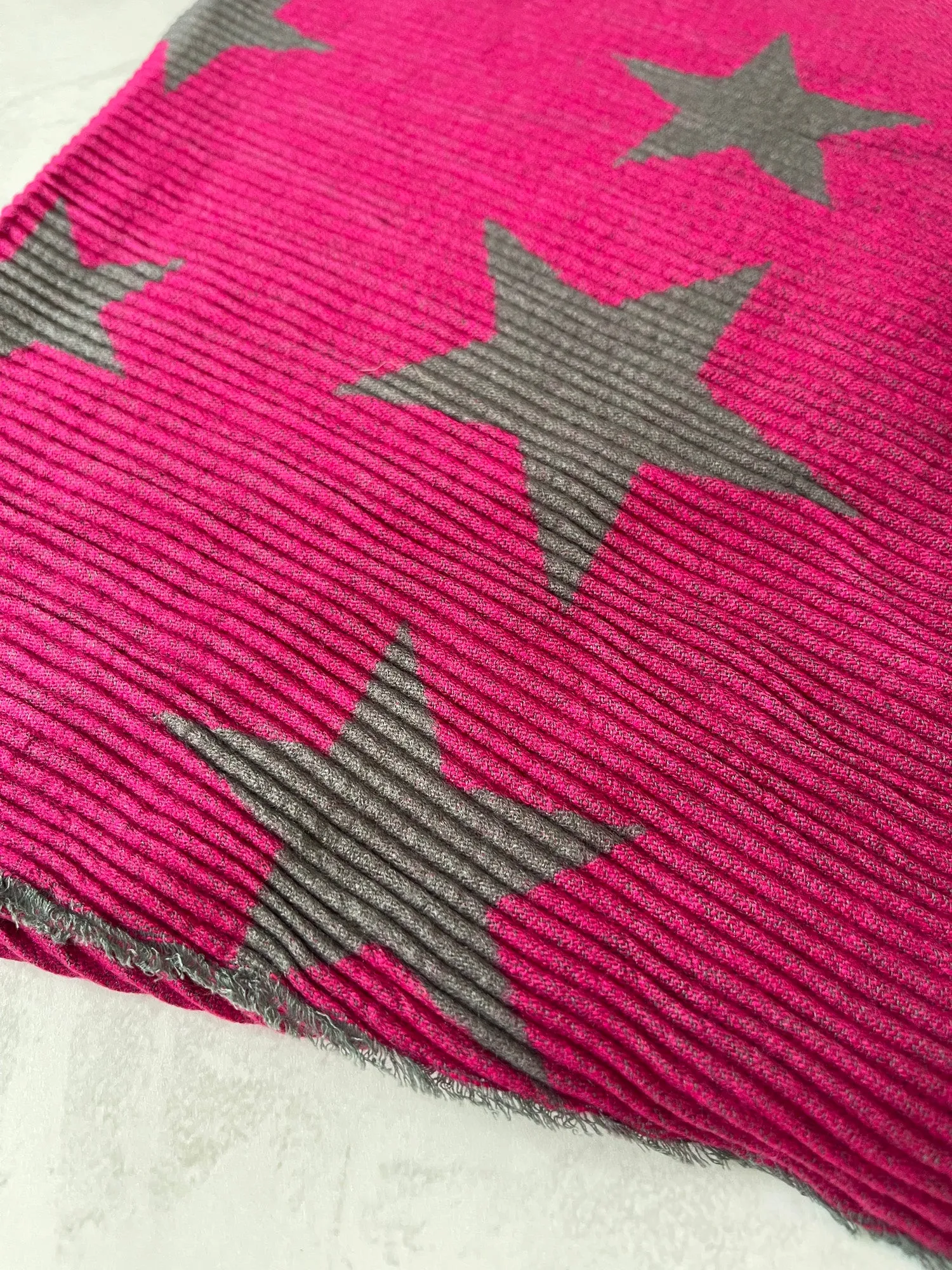 LARGE FUCHSIA PINK STAR THICK REVERSIBLE WINTER SHAWL BLANKET SCARF