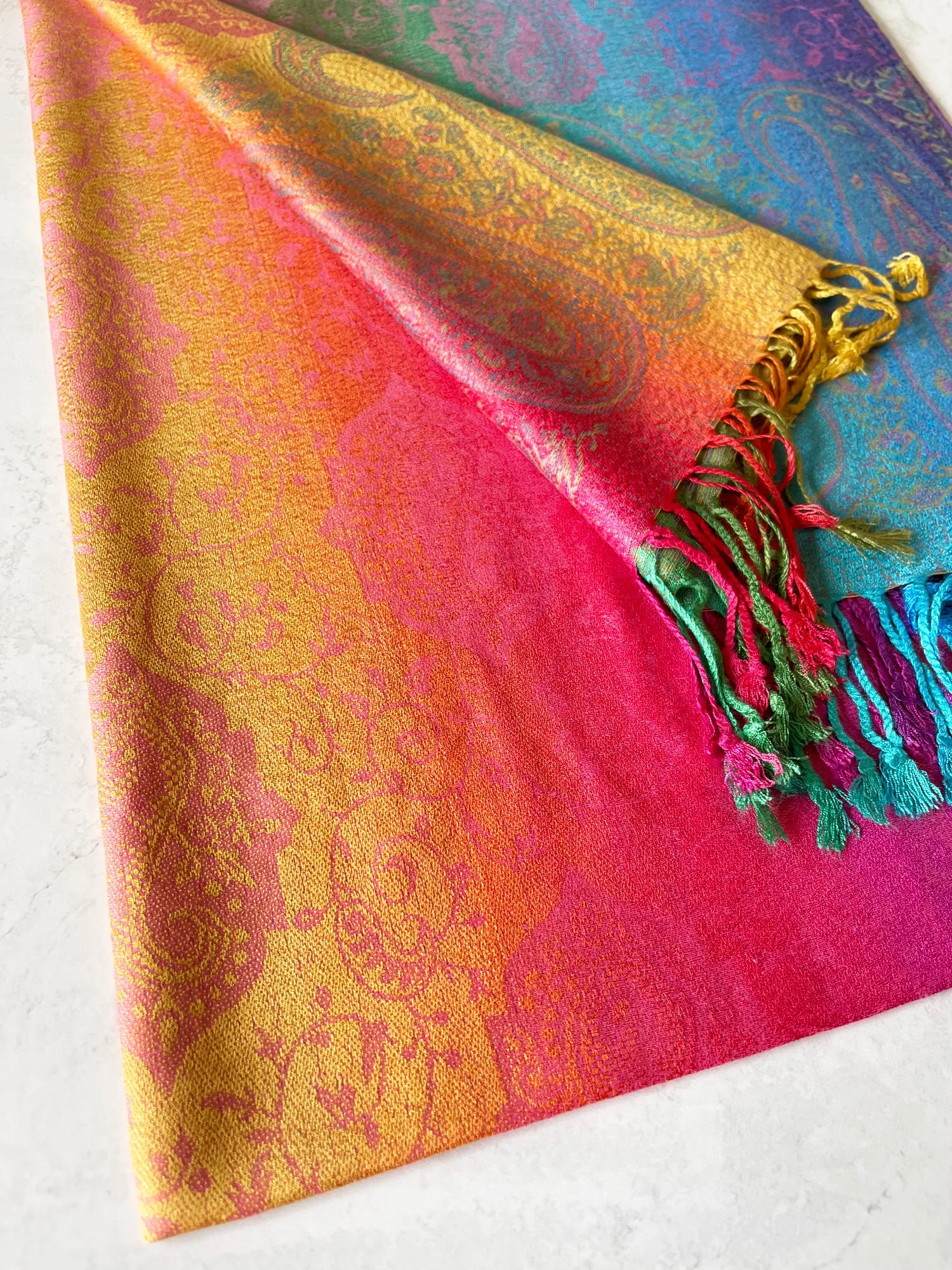 LARGE LIGHT MULTI-COLOUR PINK PAISLEY PRINT PASHMINA SHAWL SCARF