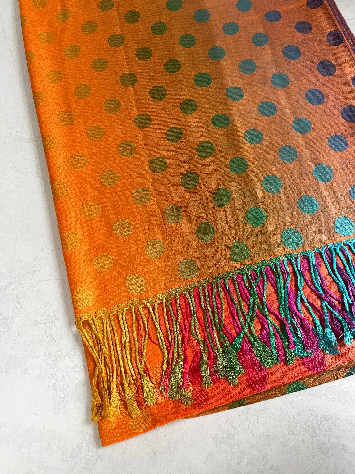 LARGE ORANGE MULTI-COLOUR DOT PRINT PASHMINA SHAWL SCARF