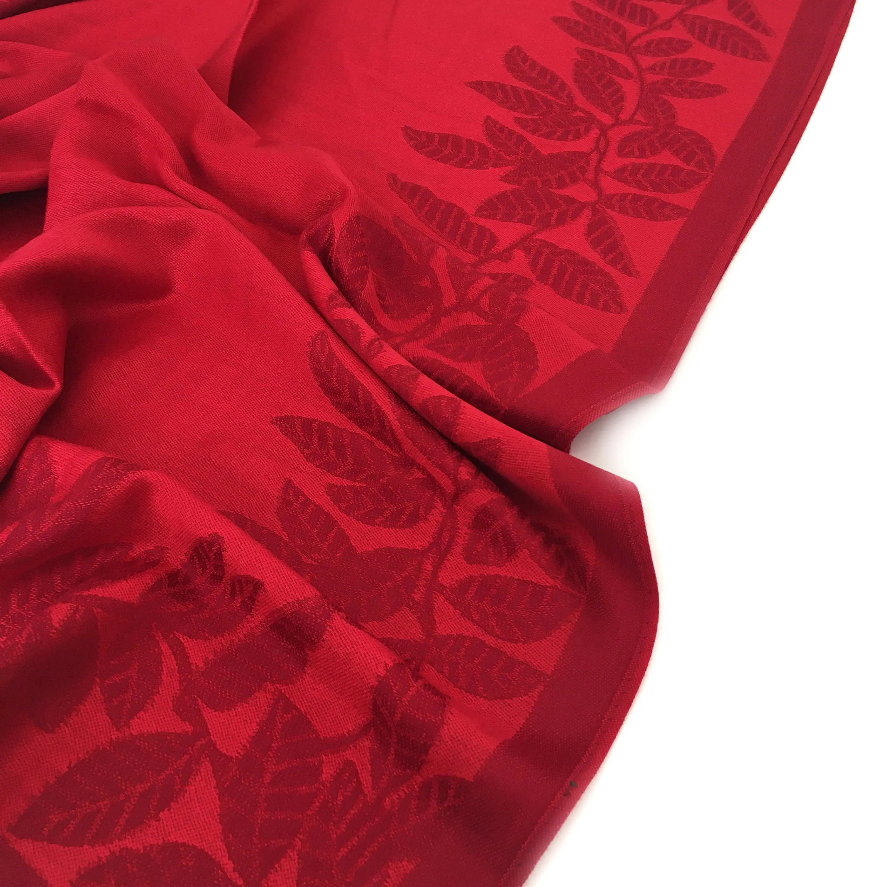 LARGE RED LEAF PRINT REVERSIBLE PASHMINA SHAWL SCARF