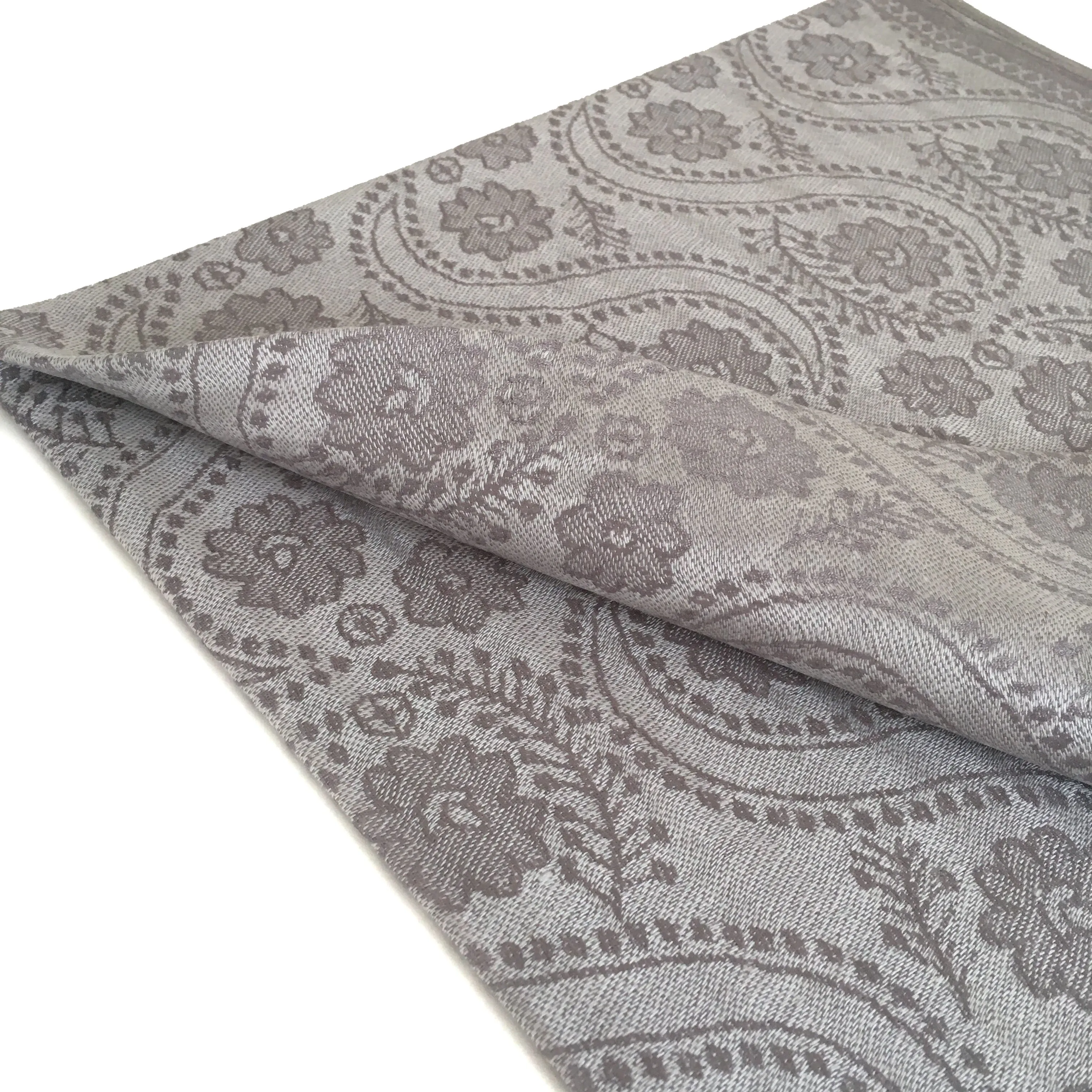 LARGE SILVER SWIRL FLORAL PRINT REVERSIBLE PASHMINA SHAWL SCARF