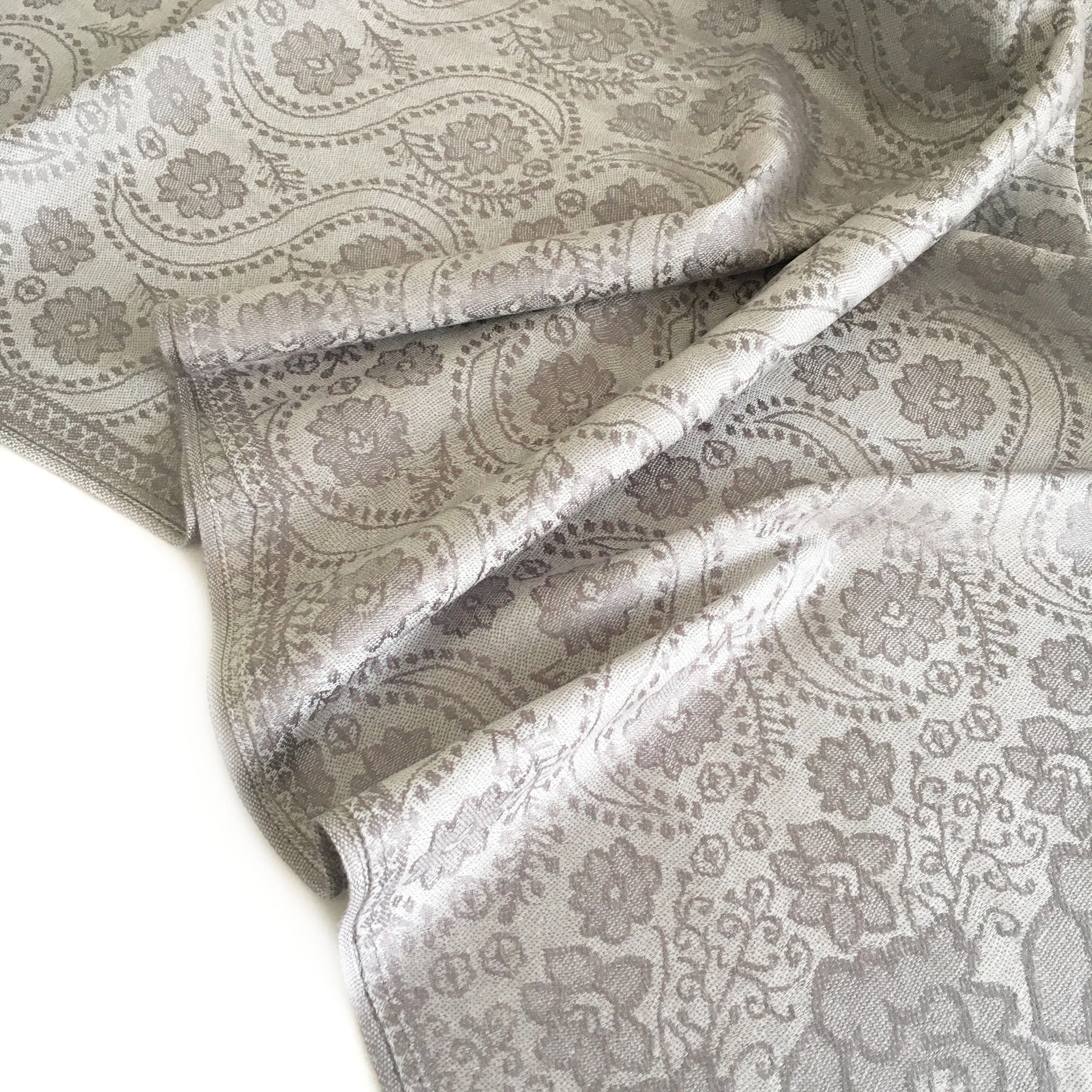 LARGE SILVER SWIRL FLORAL PRINT REVERSIBLE PASHMINA SHAWL SCARF