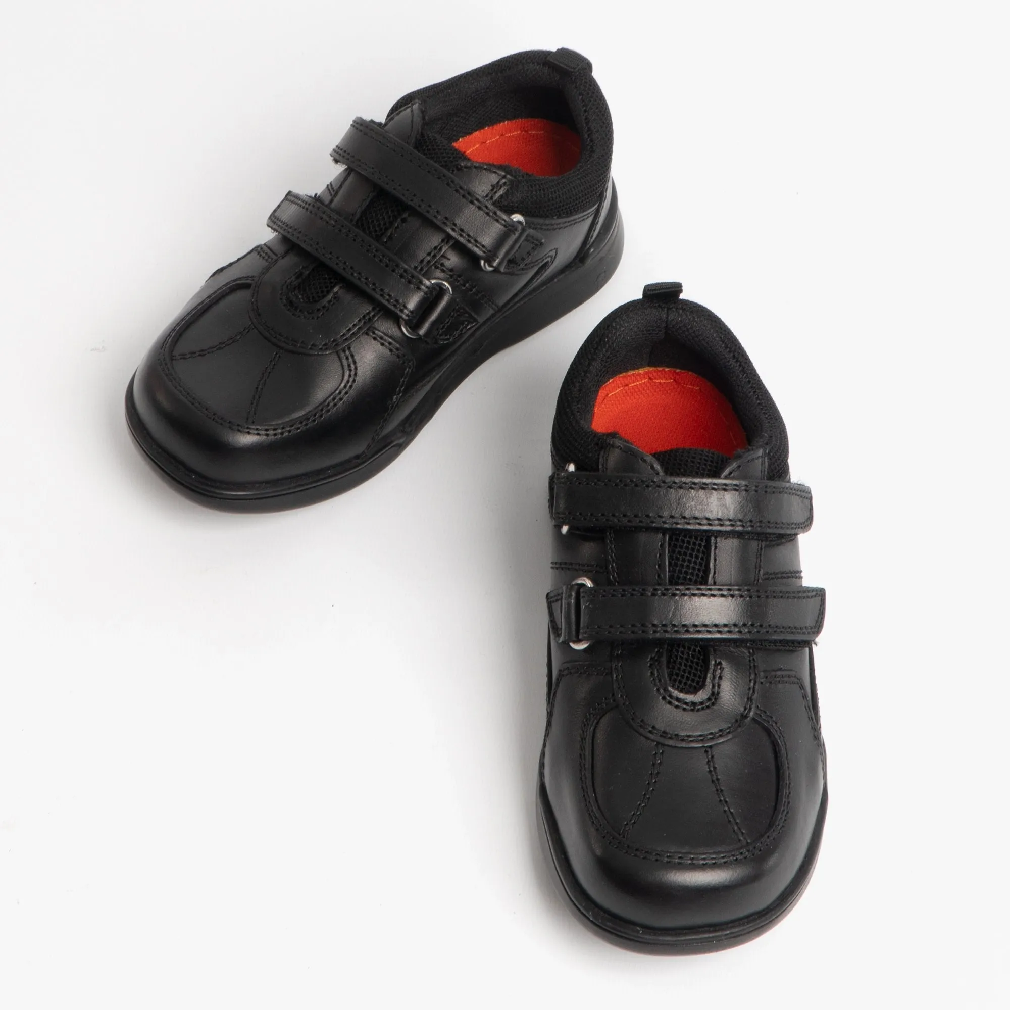 LIAM Boys Leather Twin Strap Shoes Black