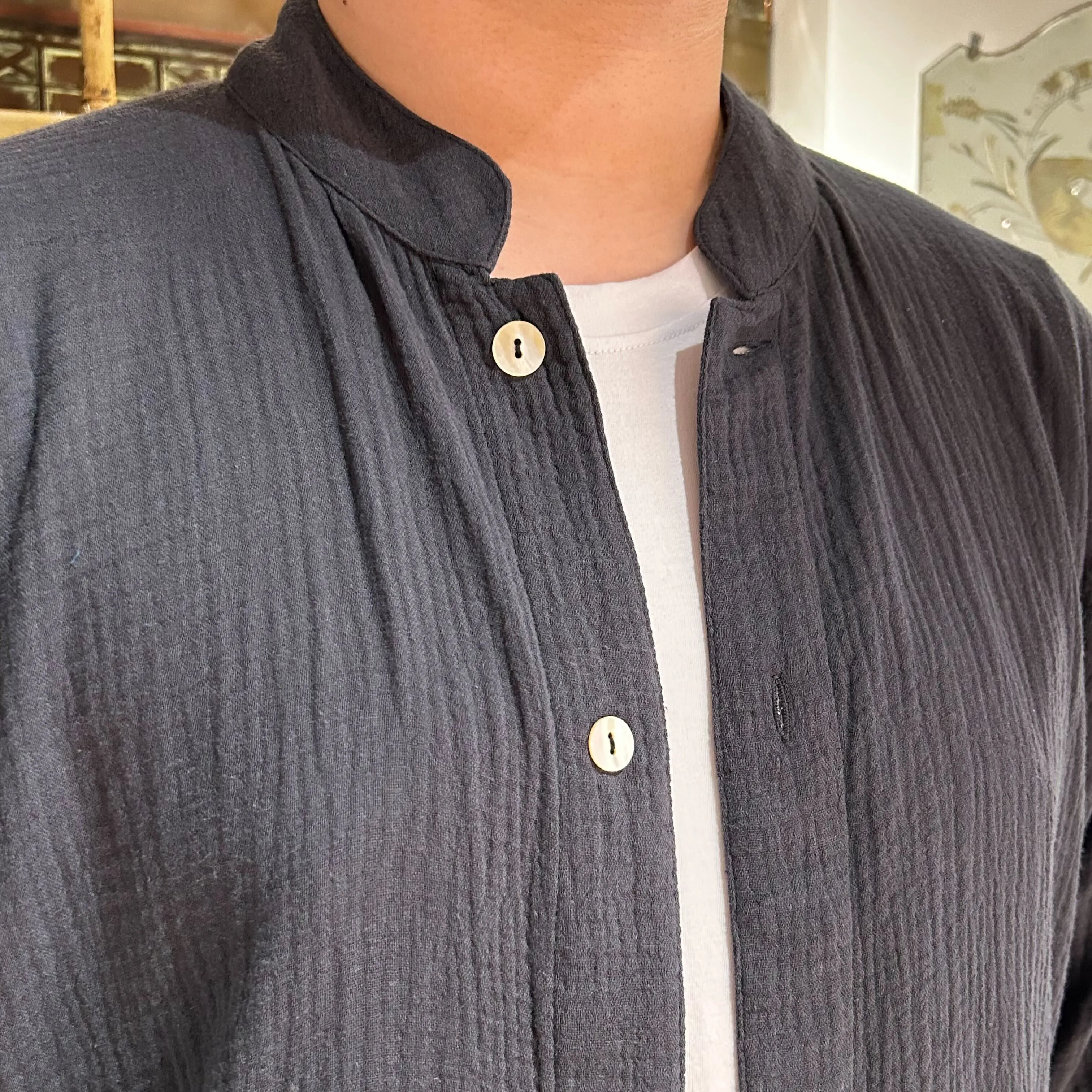 Lightweight Cotton Weave Shirt, Shadow Grey