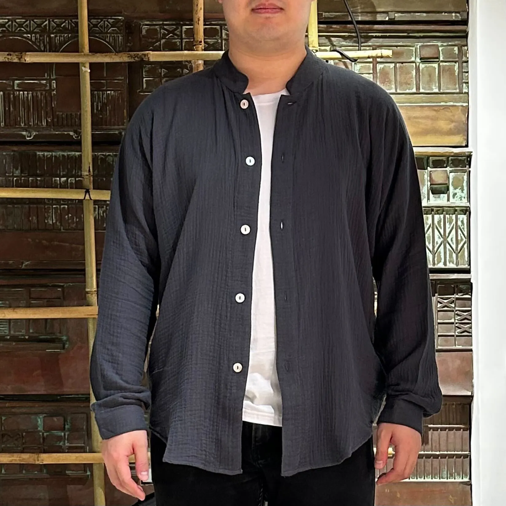 Lightweight Cotton Weave Shirt, Shadow Grey