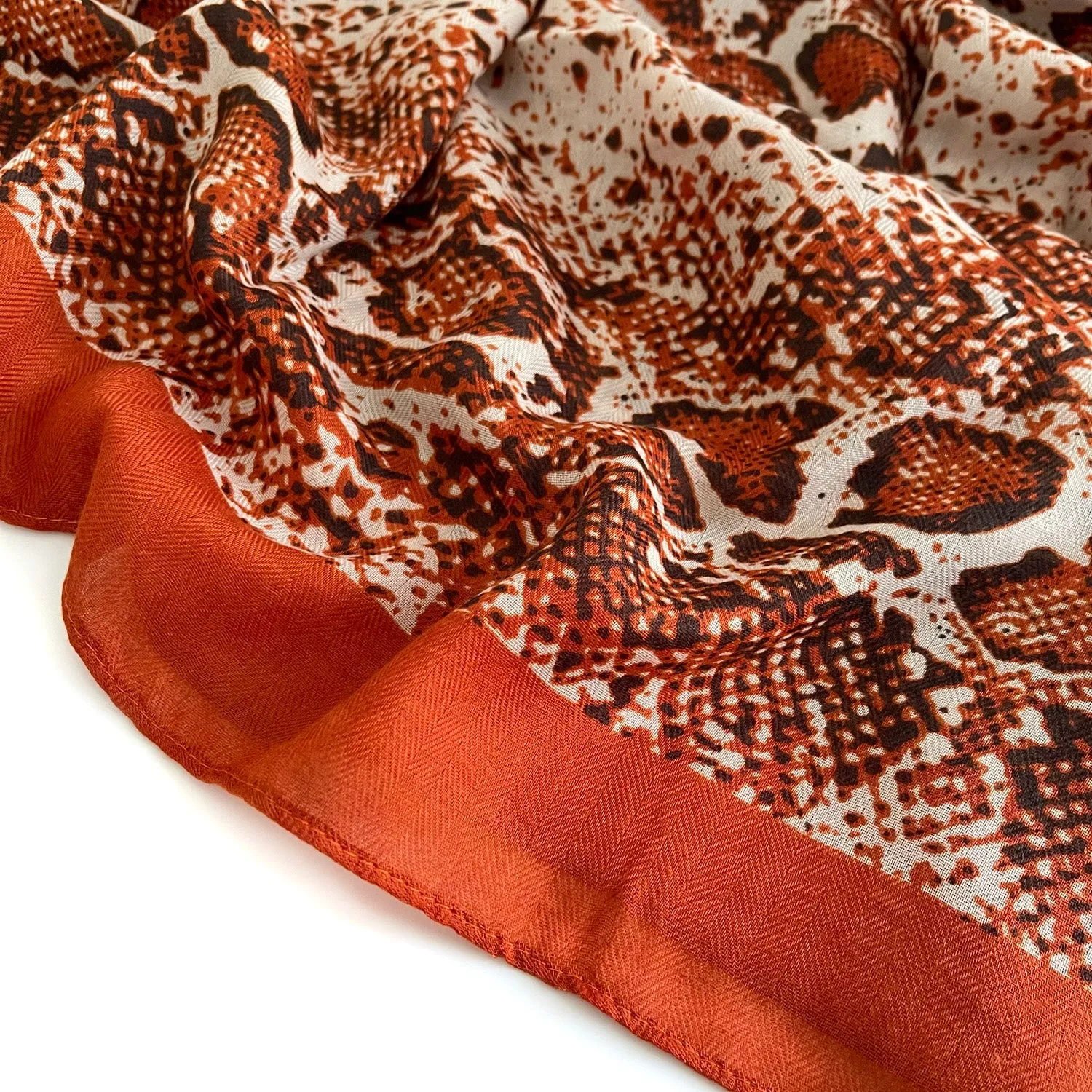 LONG RUST ORANGE SNAKESKIN PRINT LIGHTWEIGHT SCARF