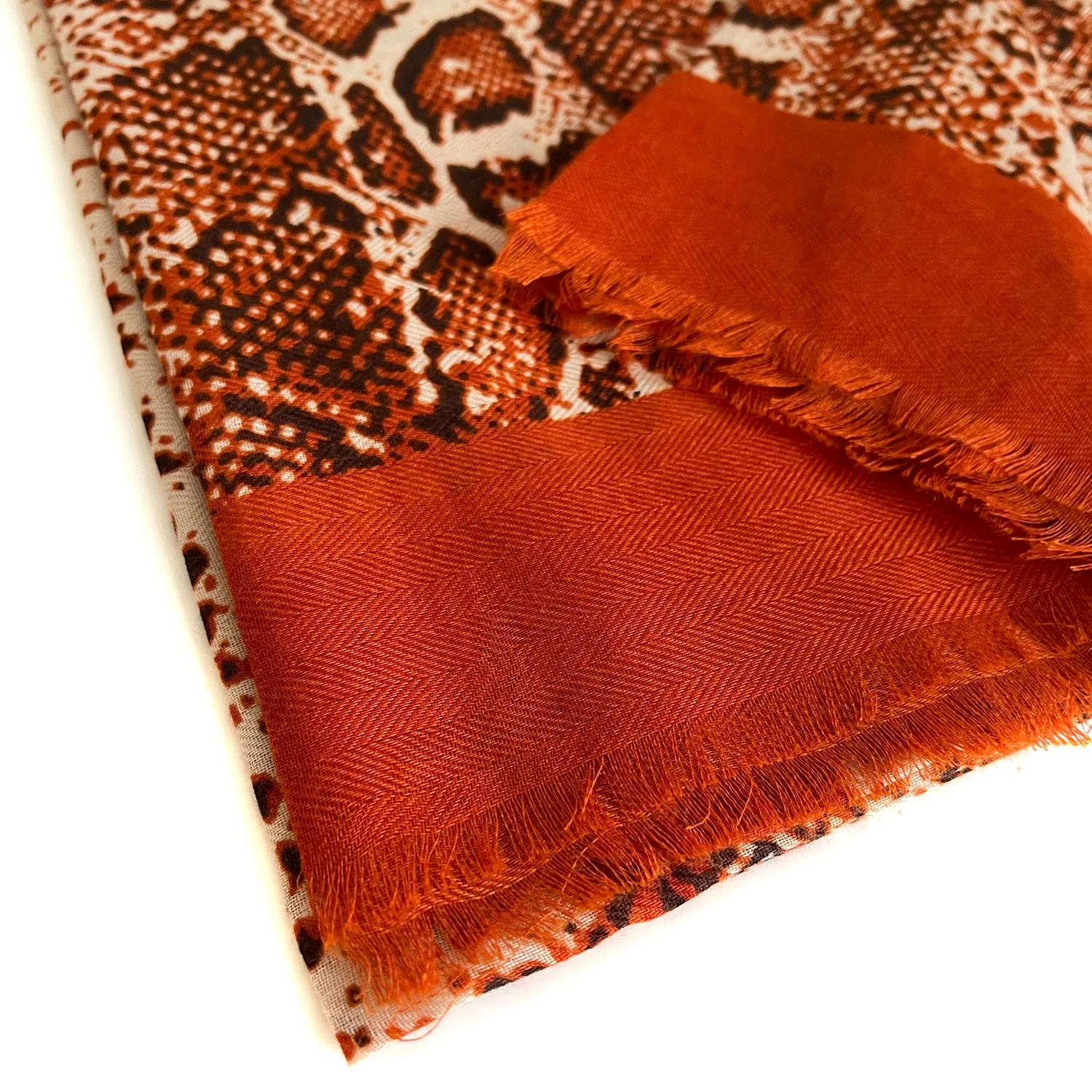 LONG RUST ORANGE SNAKESKIN PRINT LIGHTWEIGHT SCARF