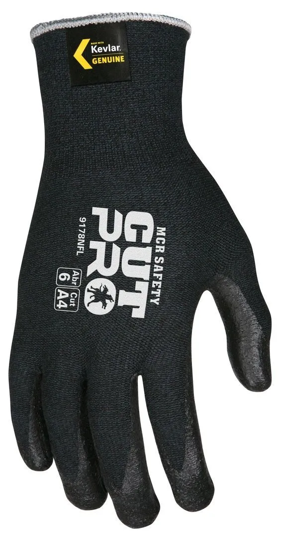 MCR Safety Cut Pro 9178NF 13 Gauge Nitrile Foam Coated Cut Resistant Work Gloves, Black, 1 Pair