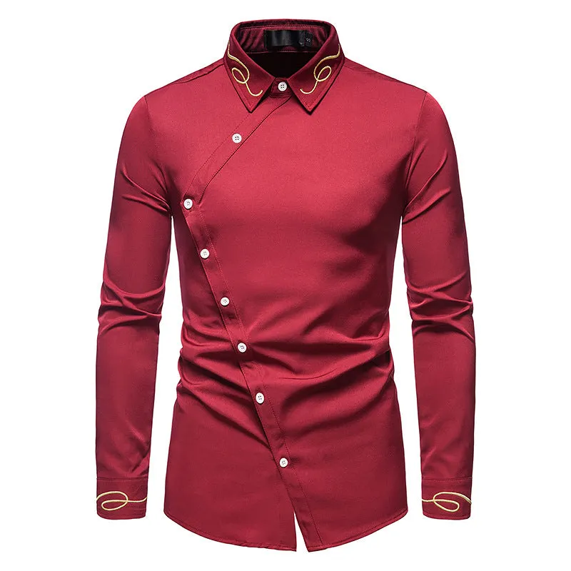 Men Turnover Collar Embroidery Long Sleeves Shirt