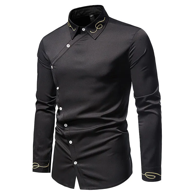 Men Turnover Collar Embroidery Long Sleeves Shirt