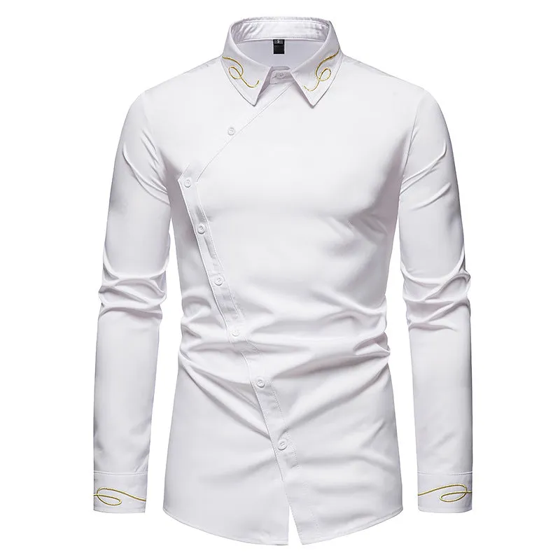 Men Turnover Collar Embroidery Long Sleeves Shirt