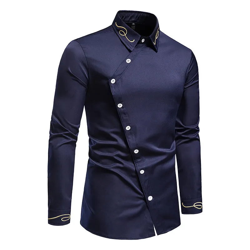 Men Turnover Collar Embroidery Long Sleeves Shirt