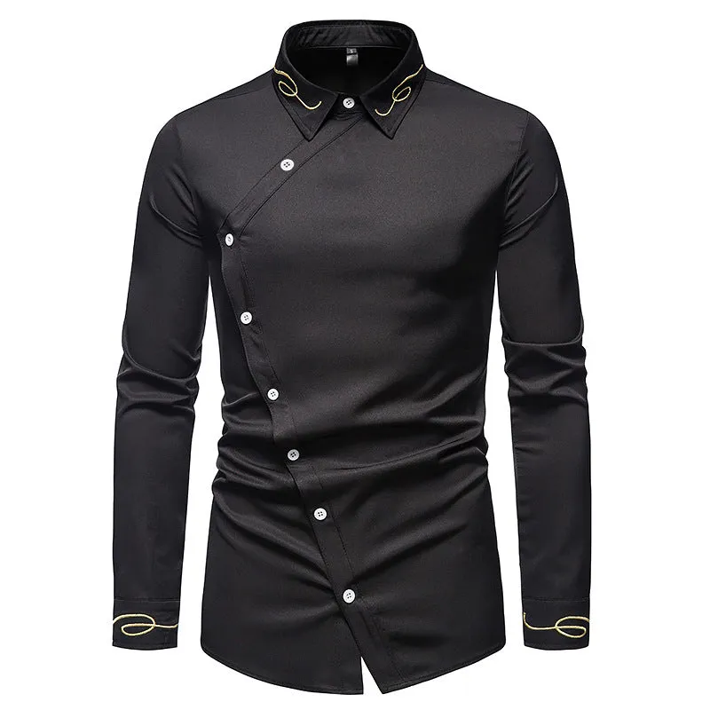 Men Turnover Collar Embroidery Long Sleeves Shirt