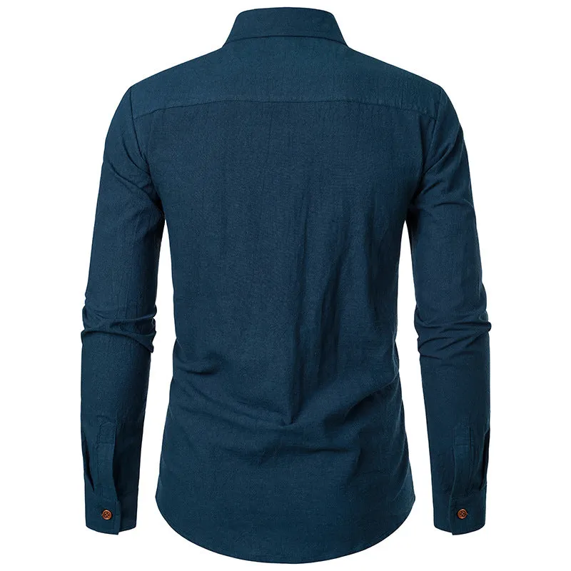 Men Turnover Collar Long Sleeves Shirt