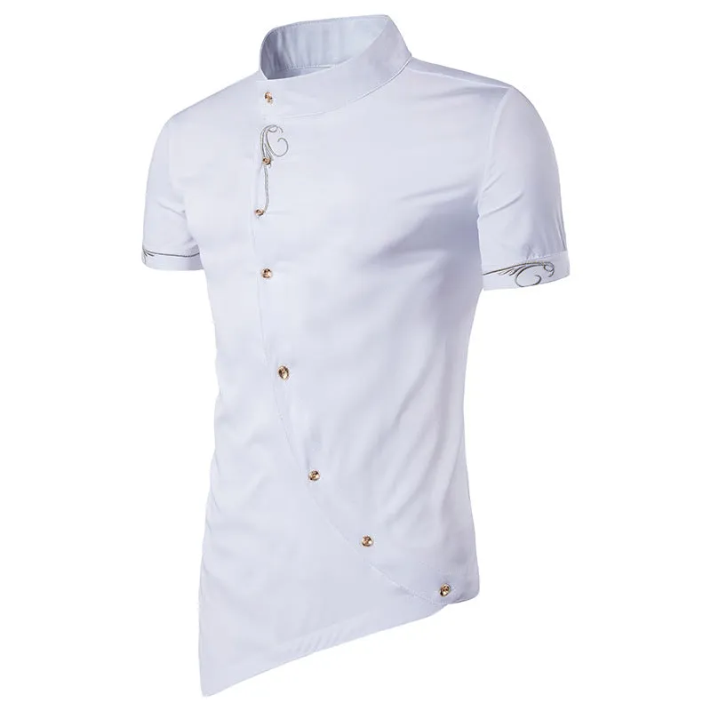 Men Turtleneck Incline Embroidery Short Sleeves Shirt