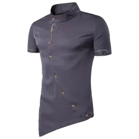 Men Turtleneck Incline Embroidery Short Sleeves Shirt