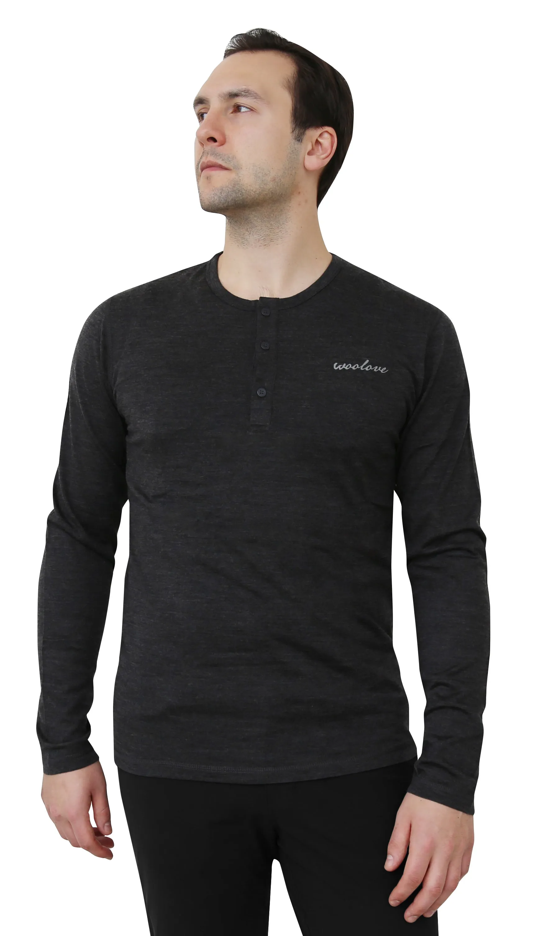 Men's 100% Merino Wool Long Sleeve Henley 190 GSM