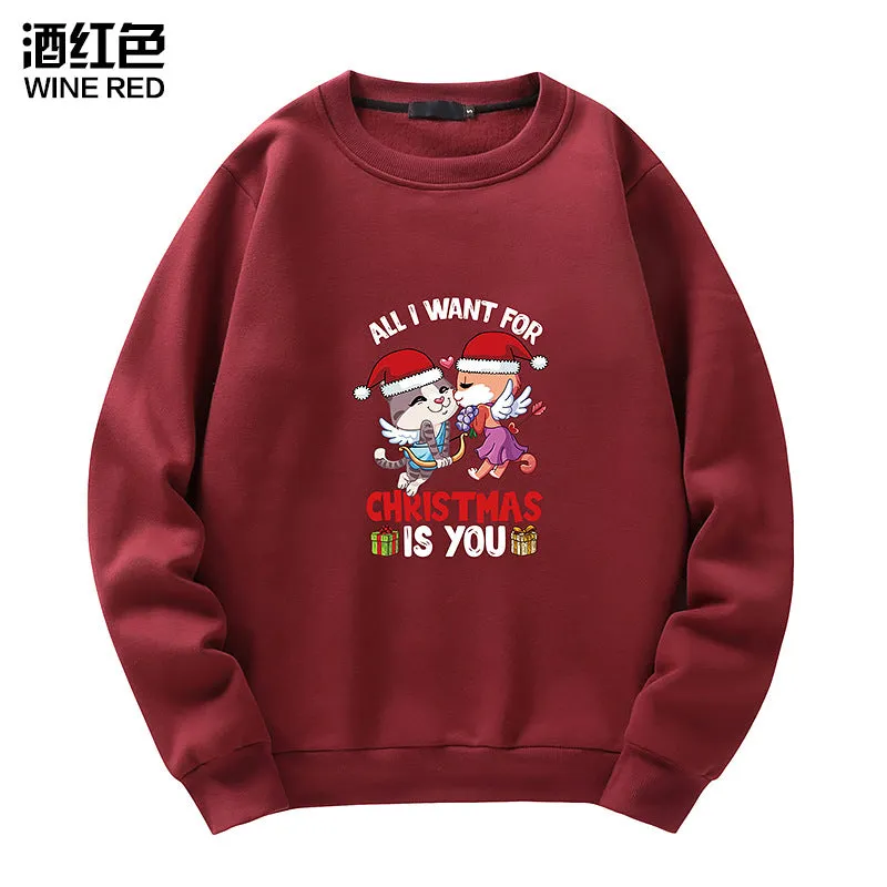 Men's Christmas Cat Print Crew Neck Sweatshirt