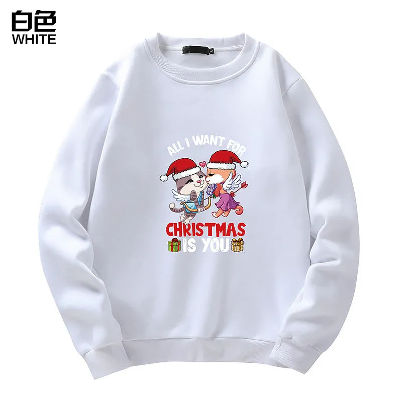 Men's Christmas Cat Print Crew Neck Sweatshirt