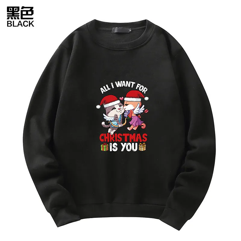 Men's Christmas Cat Print Crew Neck Sweatshirt