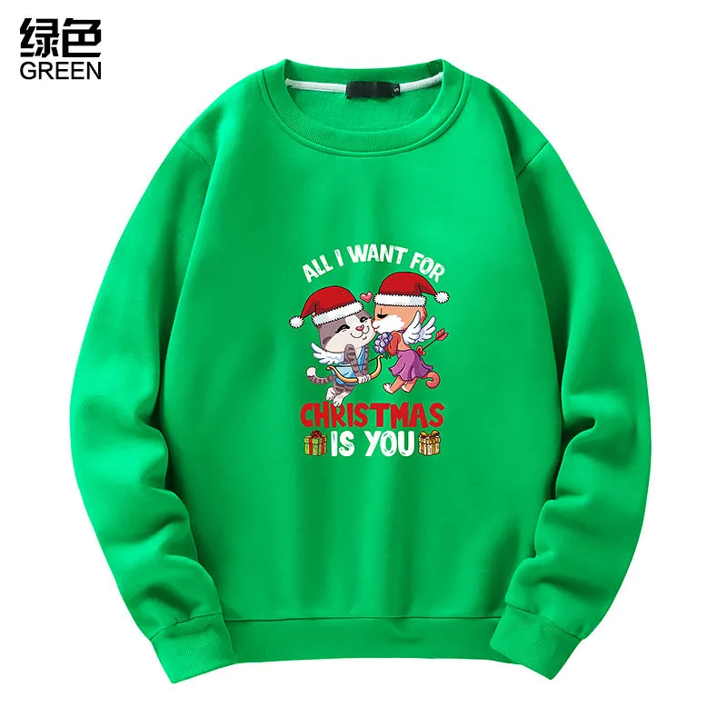 Men's Christmas Cat Print Crew Neck Sweatshirt