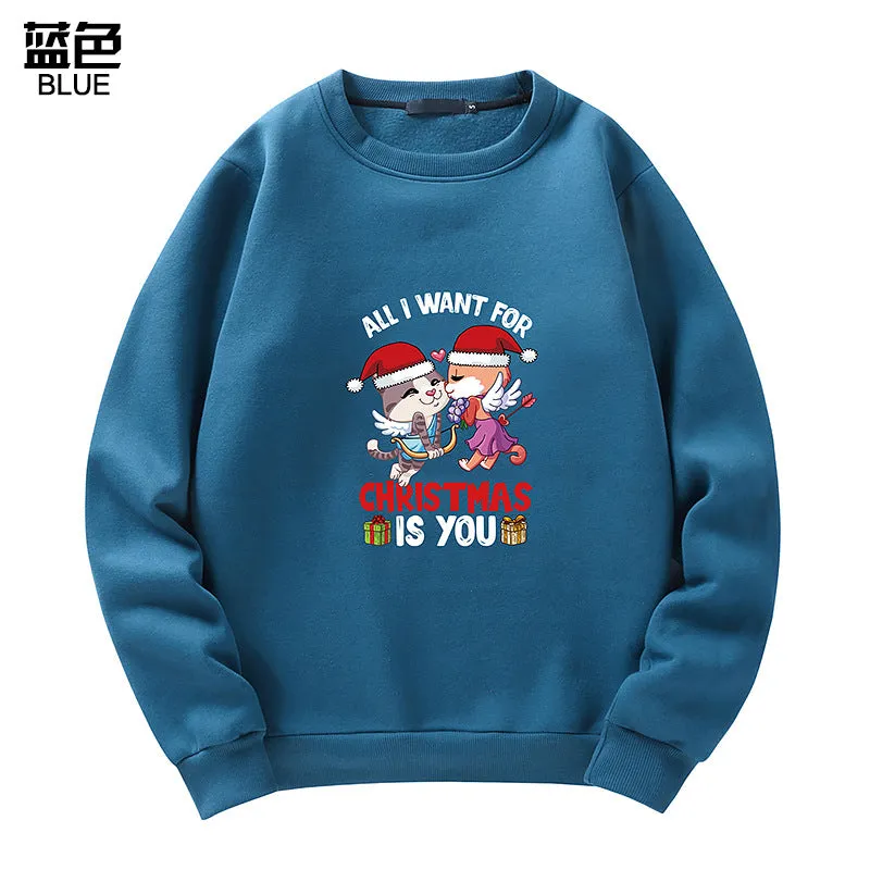 Men's Christmas Cat Print Crew Neck Sweatshirt