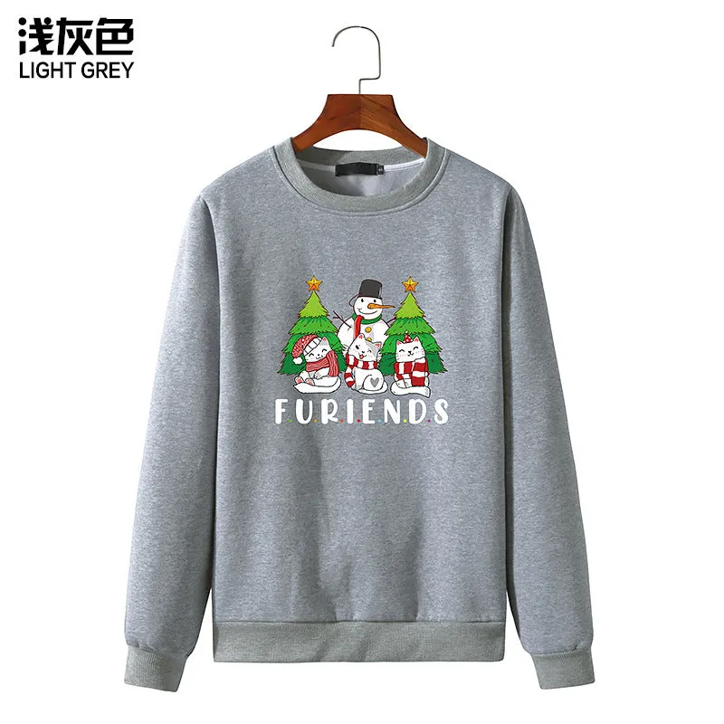 Men's Christmas Cat Print Round Neck Long Sleeve Sweatshirt