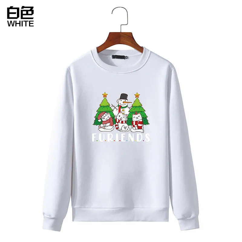 Men's Christmas Cat Print Round Neck Long Sleeve Sweatshirt