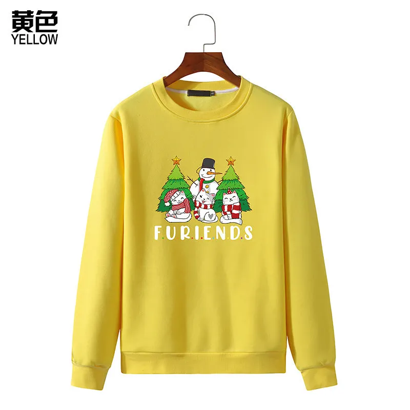 Men's Christmas Cat Print Round Neck Long Sleeve Sweatshirt