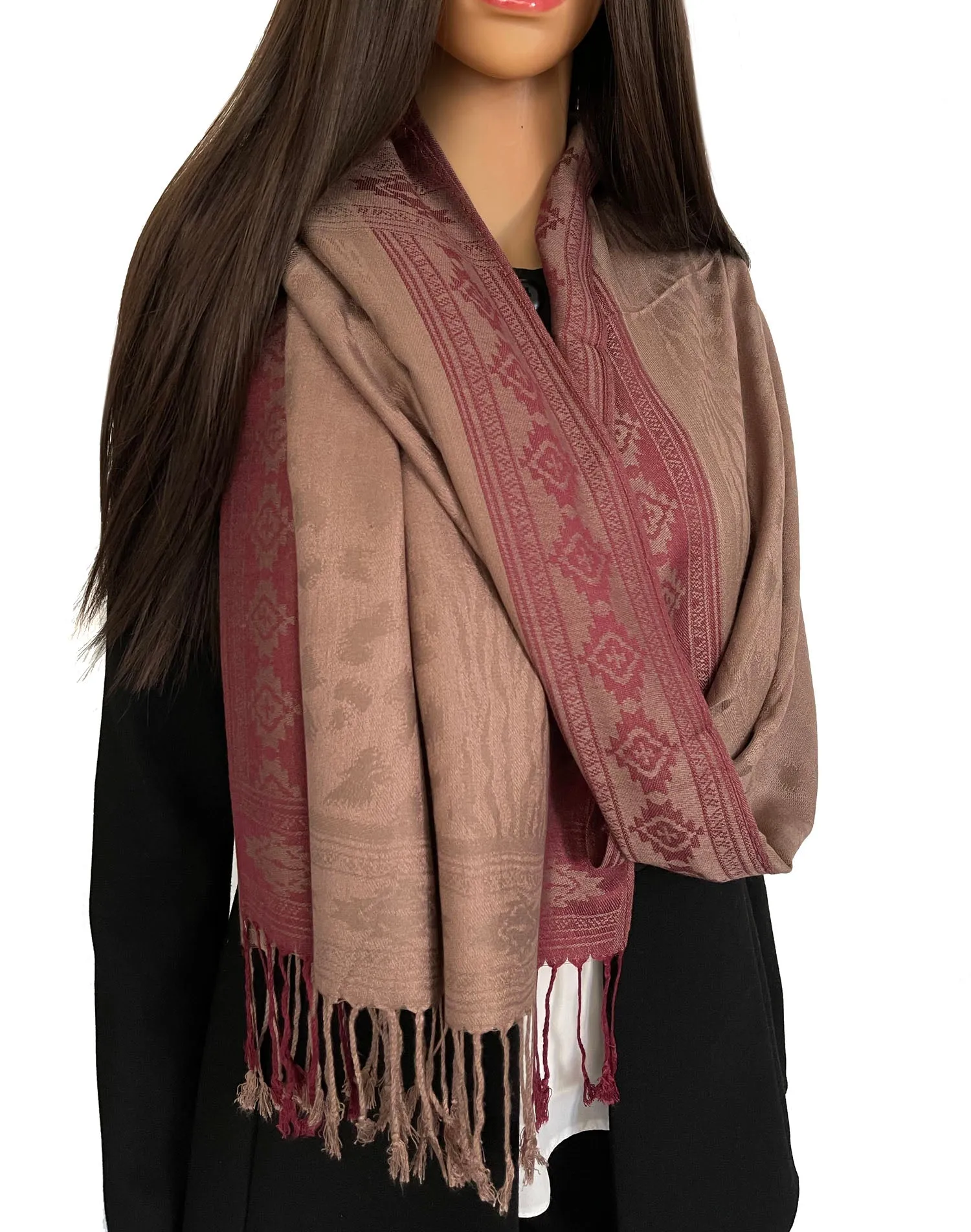 MOCHA ANIMAL PRINT REVERSIBLE PASHMINA SHAWL SCARF