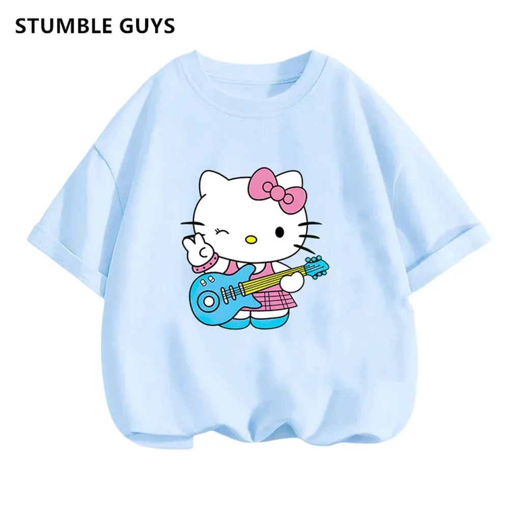 New 3-14 Years Children Short Sleeves T-shirt Cartoon Hello Kitty Tshirt Girls Tops Kids Baby Boys Clothes Men Women Tshirt Set