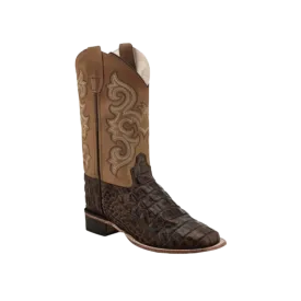 Old West Brown Youth Boys Leather Faux Gator Cowboy Boots