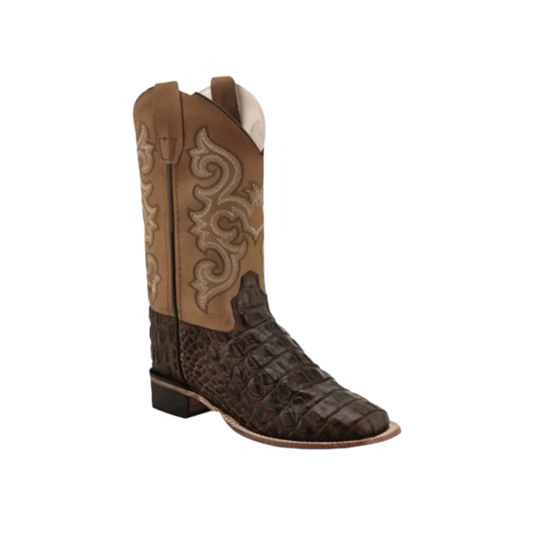 Old West Brown Youth Boys Leather Faux Gator Cowboy Boots