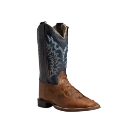 Old West Kid's Cactus Broad Square Toe Navy Brown Boots