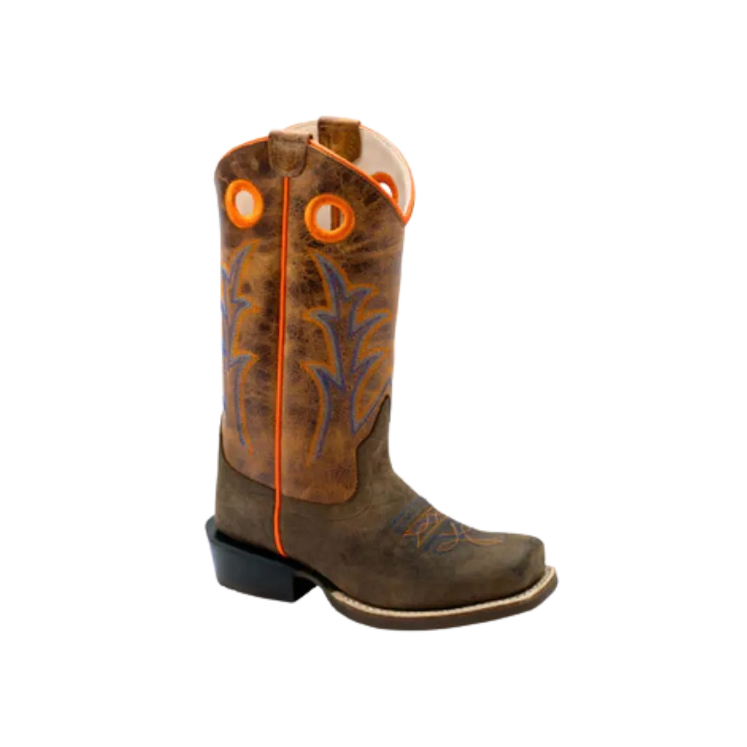 Old West Kid's Leather Dark Brown Orange Boots