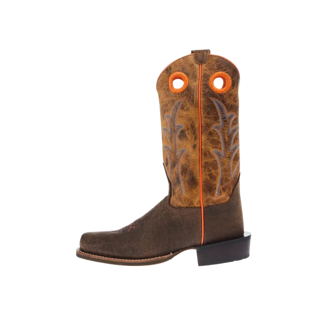 Old West Kid's Leather Dark Brown Orange Boots