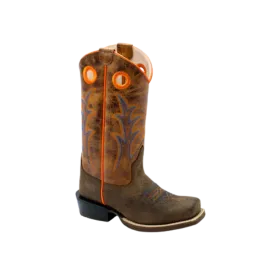 Old West Kid's Leather Dark Brown Orange Boots